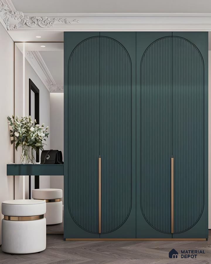 Modern Arched Fluted Wardrobe with Vanity | Material Depot