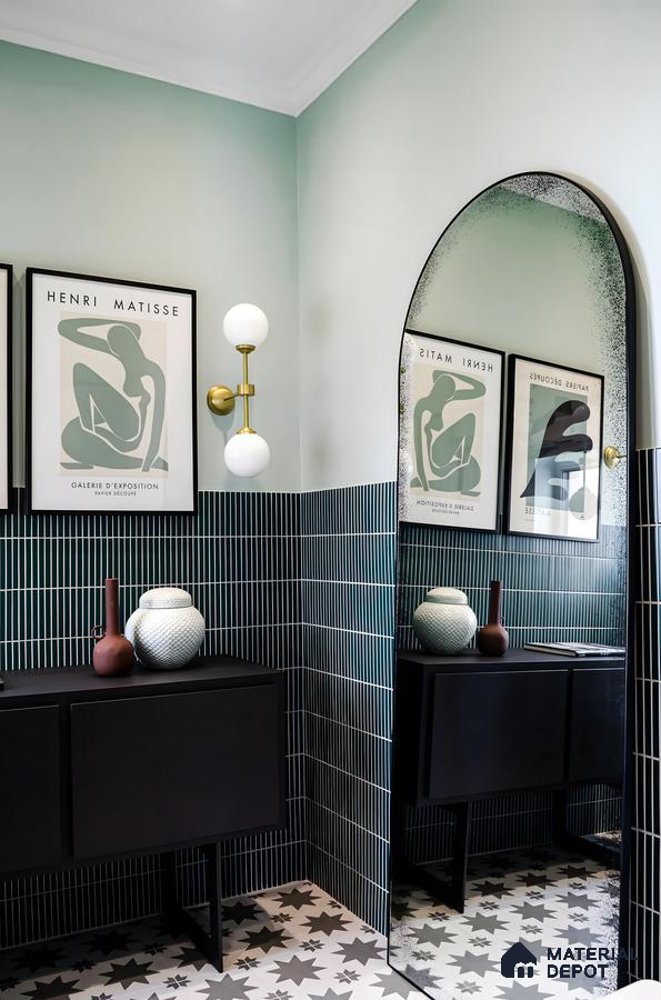 Modern Artistry in Mint: Sophisticated Bathroom with Matisse Prints and Mint Green Walls | Material Depot