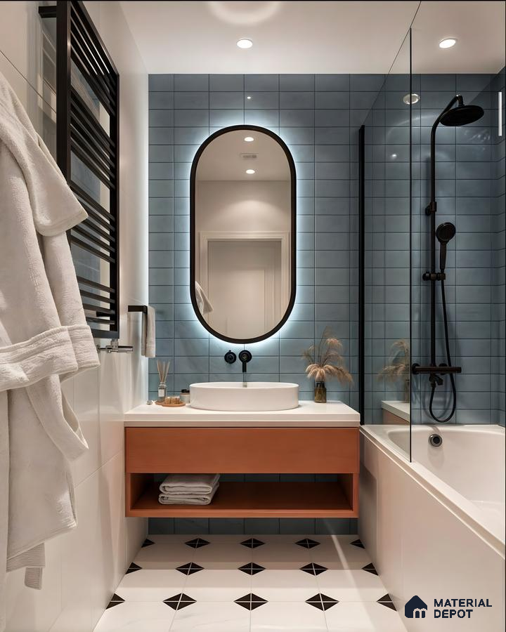 Modern Bathroom with Blue Subway Tiles | Material Depot
