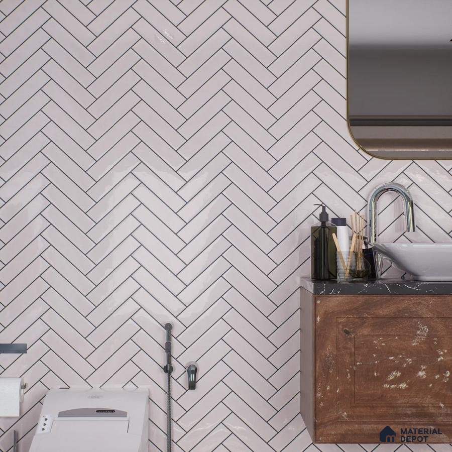 Modern Bathroom with Chevron Pattern Tiles | Material Depot