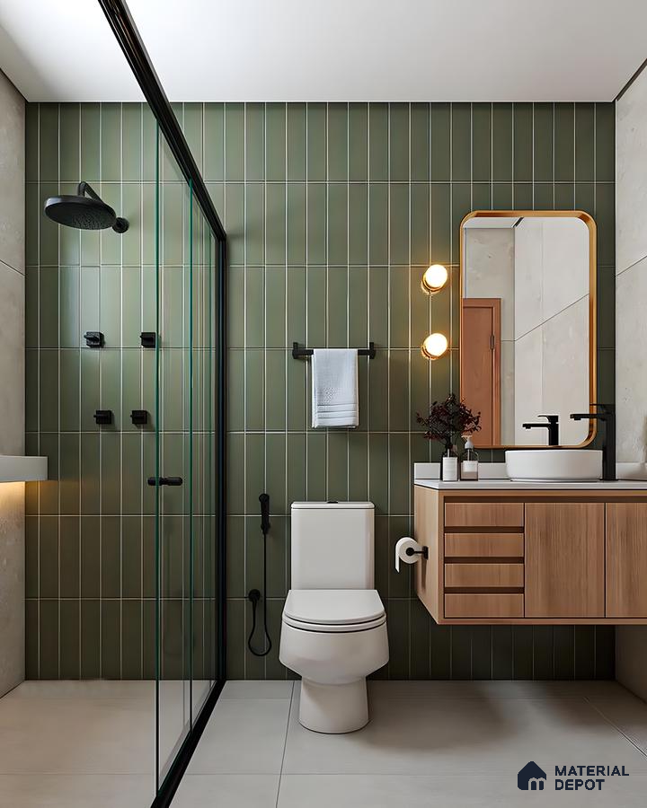 Modern Bathroom with Green Subway Tiles | Material Depot