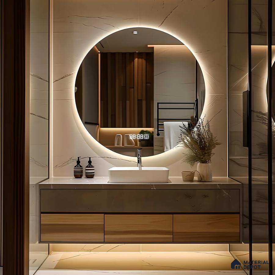 Modern Bathroom with Marble and Wood Accents | Material Depot