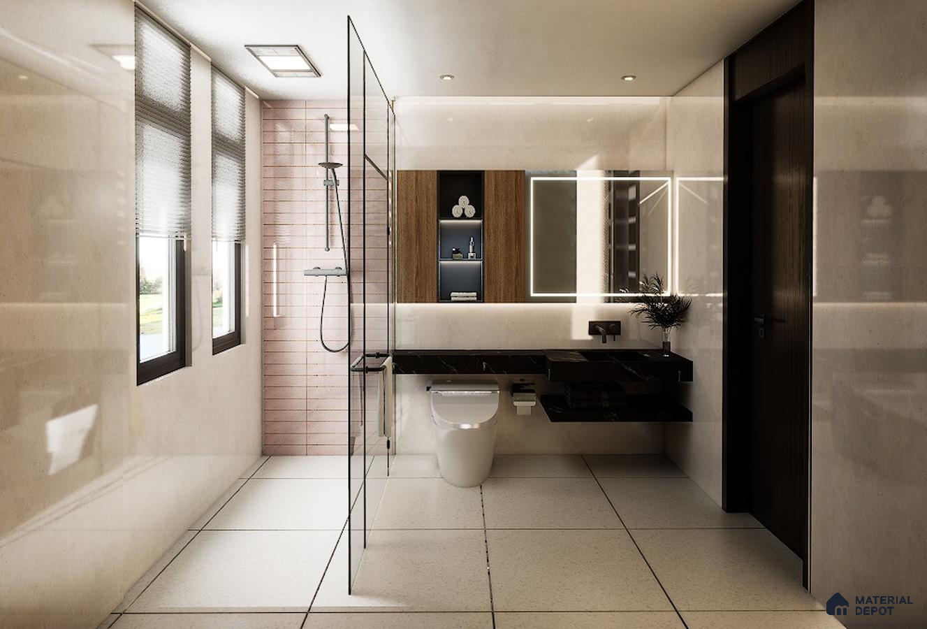Modern Bathroom with Pink and Biege Color tile | Material Depot