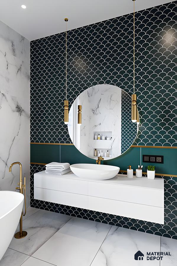 Modern Bathroom with Scaled Pattern Tiles | Material Depot