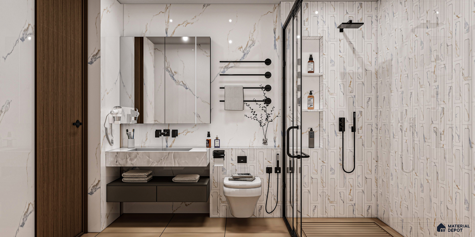 Modern Bathroom with Subtle Geometric Accents | Material Depot