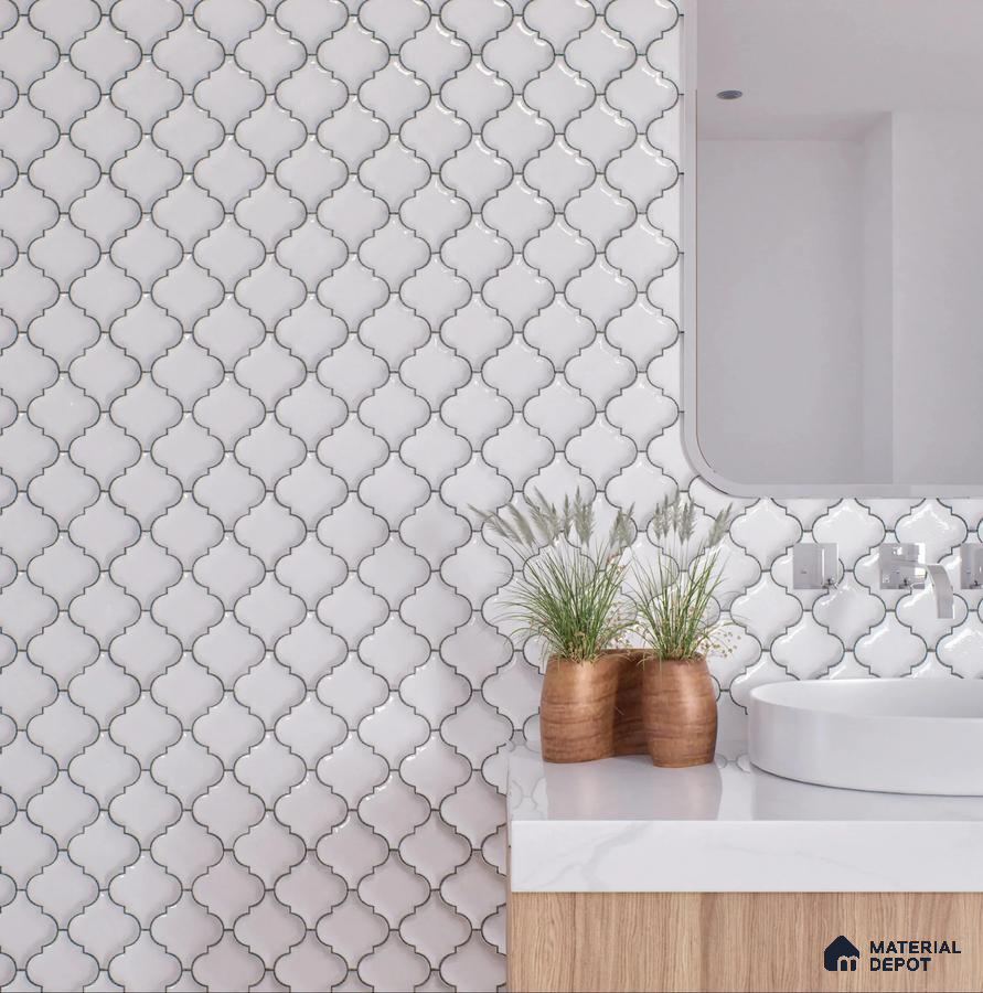 Modern Bathroom with White Moroccan Pattern Tiles | Material Depot