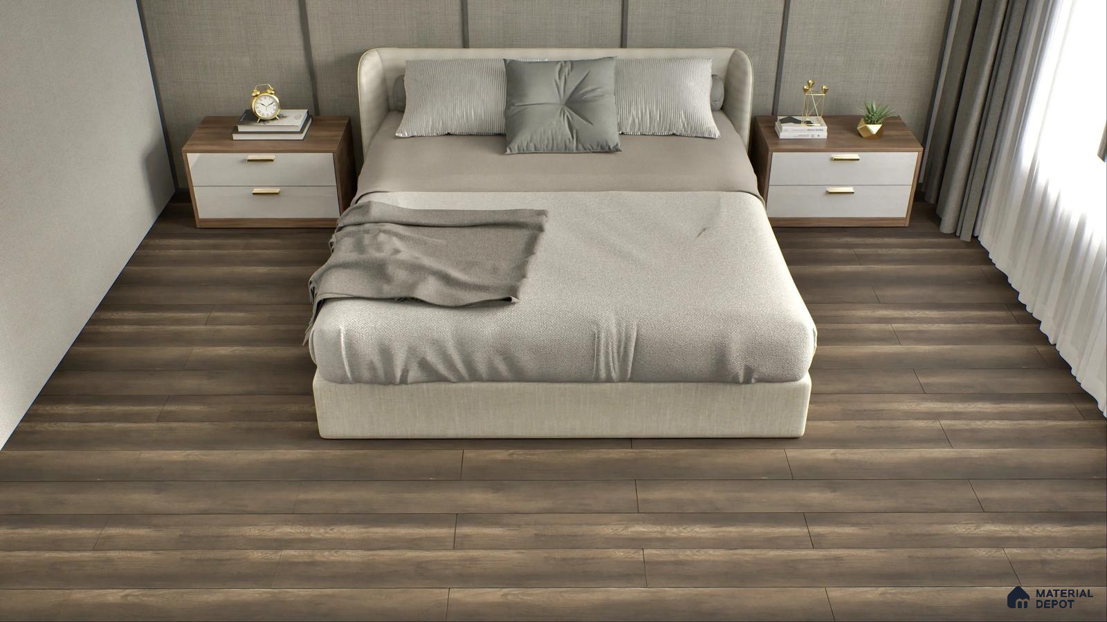 Modern Bedroom with Dark Wood Flooring | Material Depot