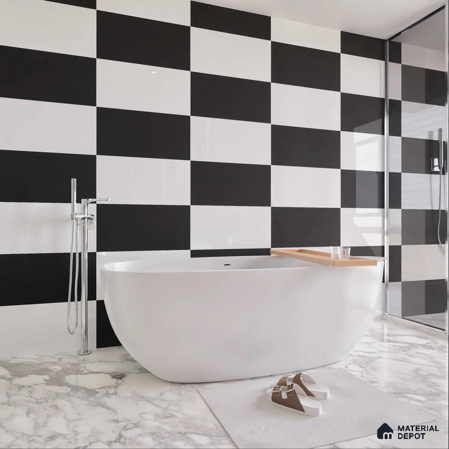 Modern Black and White Checkerboard Bathroom | Material Depot