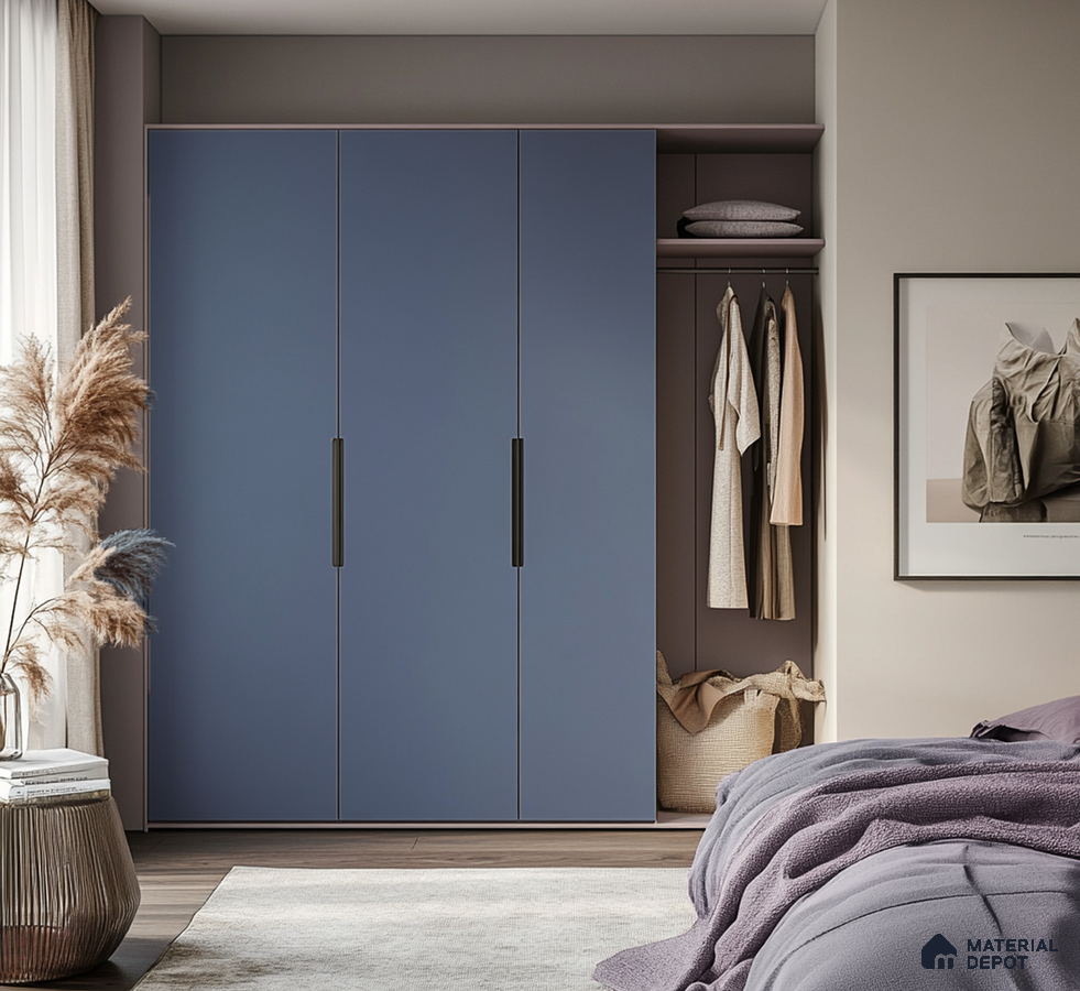 Modern Blue Matte Wardrobe for a Cozy Minimalist Bedroom | Material Depot