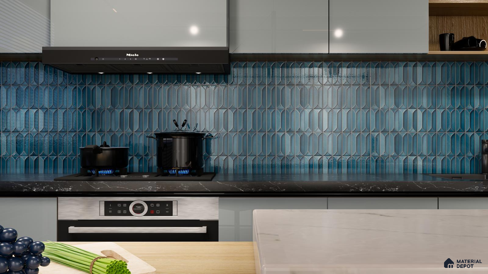 Modern Blue Patterned Kitchen Backsplash Tiles | Material Depot