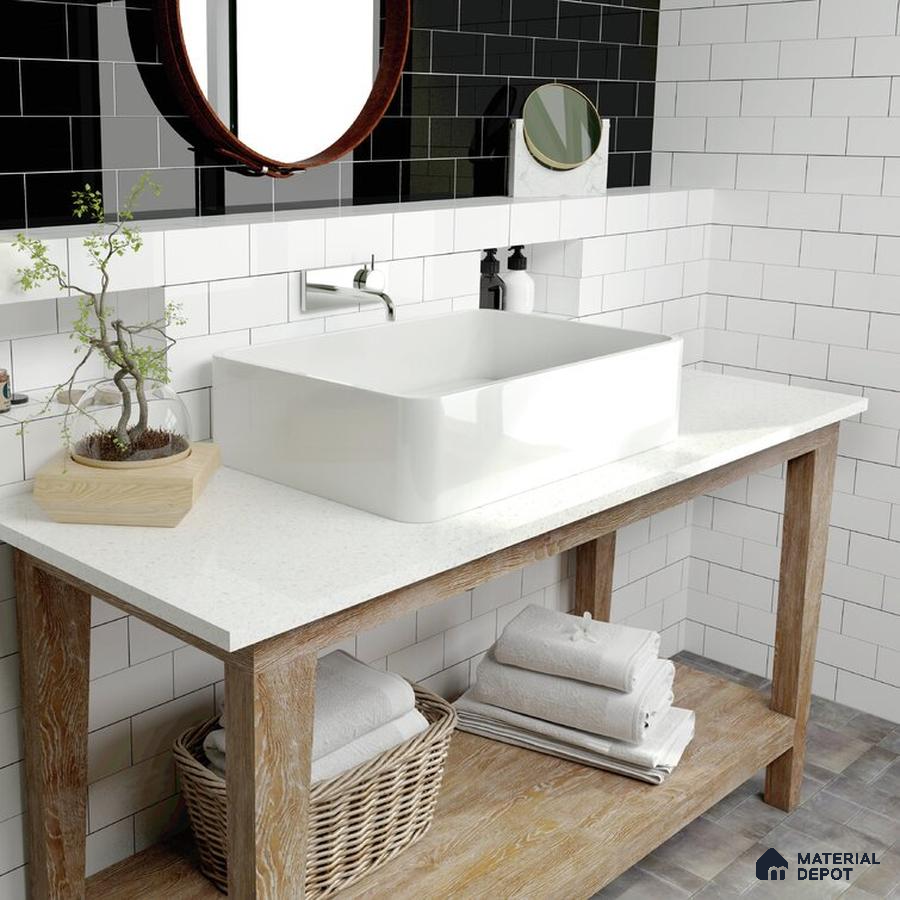 Modern Chic Contrast and Elegance in Tiled Bathroom Harmony | Material Depot