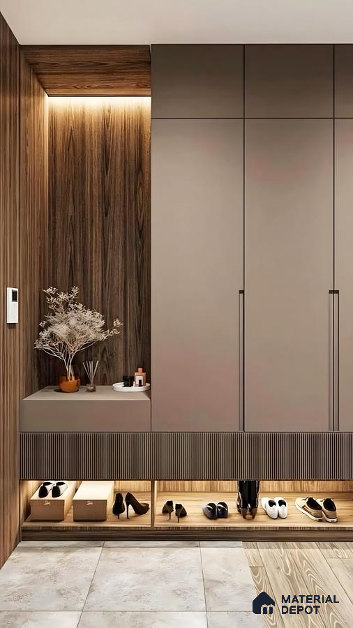 Modern Entryway with Shoe Storage and Built-in Bench | Material Depot