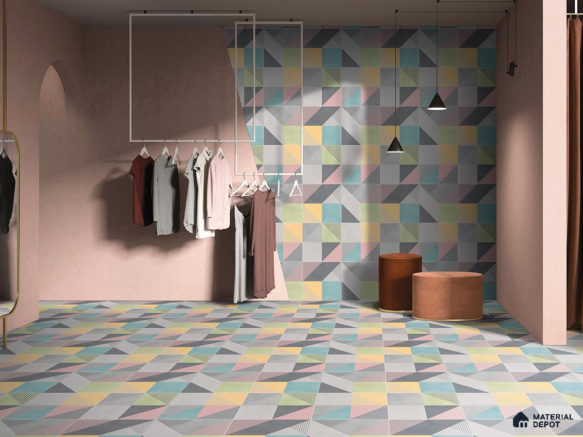 Modern Geometric Patterned Tiles for a Vibrant Boutique Interior | Material Depot