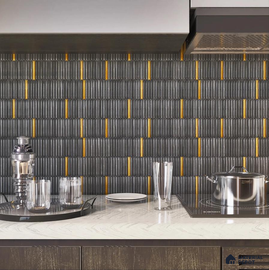 Modern Kitchen with Black and Yellow Textured Tiles | Material Depot