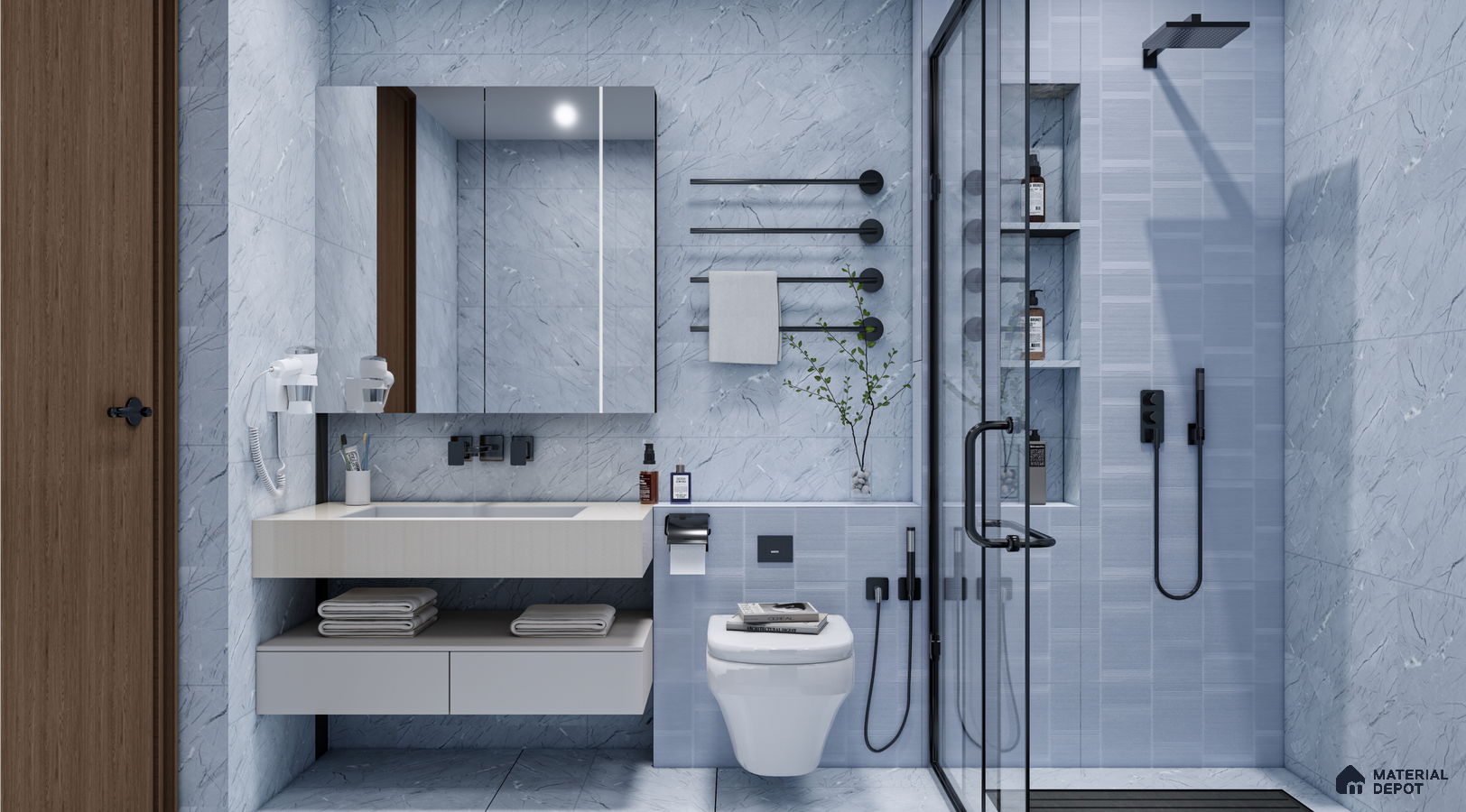 Modern Light Blue Bathroom with Subtle Textures | Material Depot