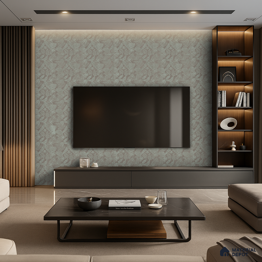 Modern Parallel Kitchen with Olive Matte Laminate and Natural Wood Finish | Material Depot