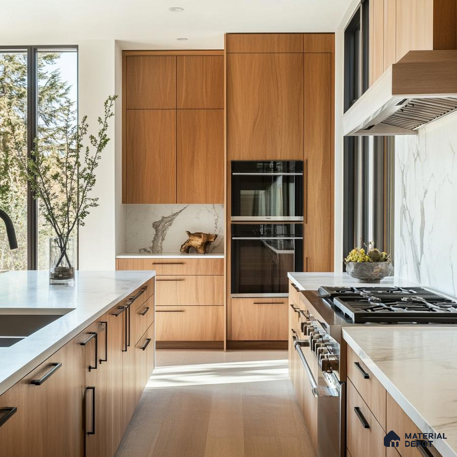 Modern Luxury Kitchen with Wood Accents and Marble Countertops | Material Depot