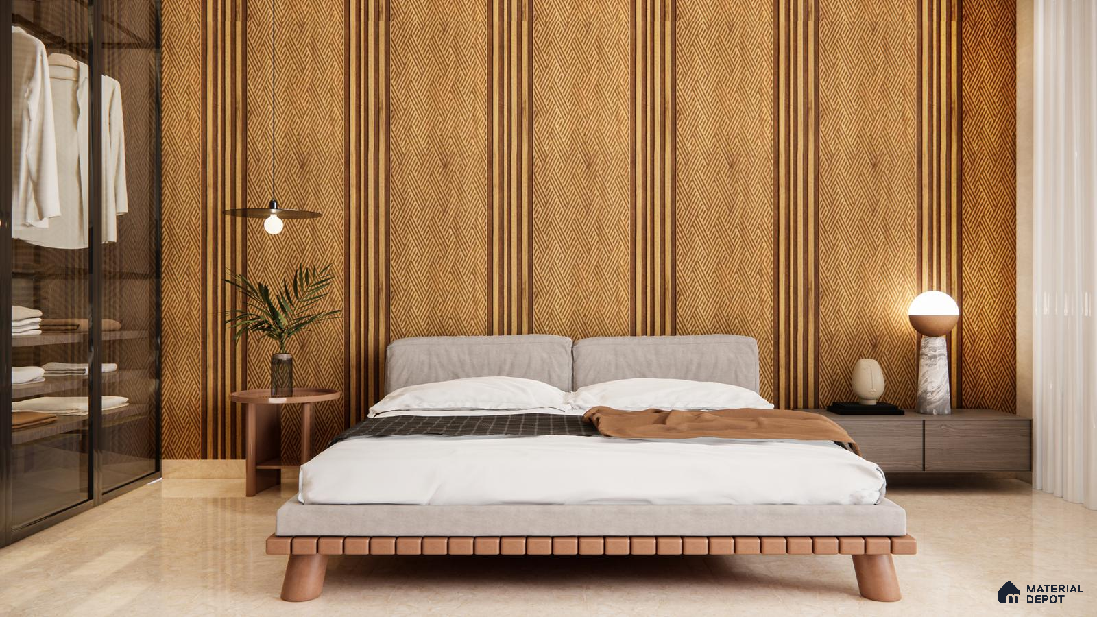 Modern Minimalist Bedroom with Decorative Fluted Wall Panels | Material Depot