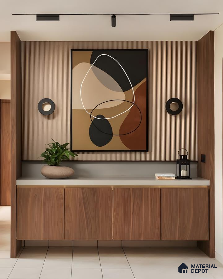 Modern Minimalist Console With Fluted Wall Panels And Walnut Veneer Cabinetry 5F1Aab3518 | Material Depot