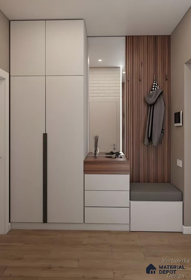 Modern Minimalist Entryway Design With Built-In Storage And Wooden Accents | Material Depot
