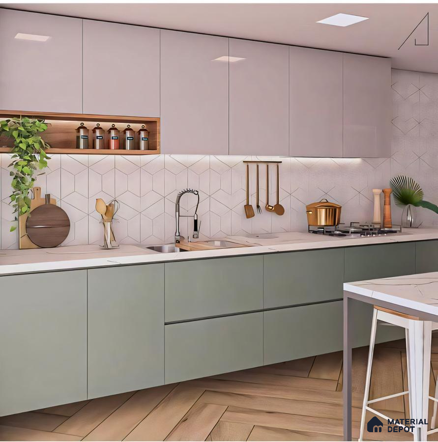 Modern Minimalist Kitchen with Geometric Backsplash | Material Depot