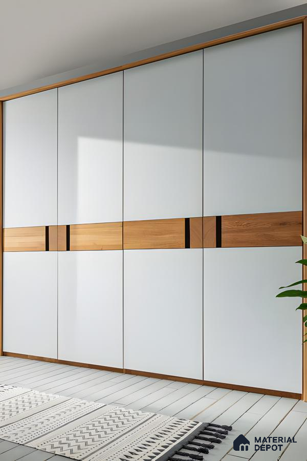 Modern Minimalist: Sleek White Wardrobe with Wood Accents | Material Depot