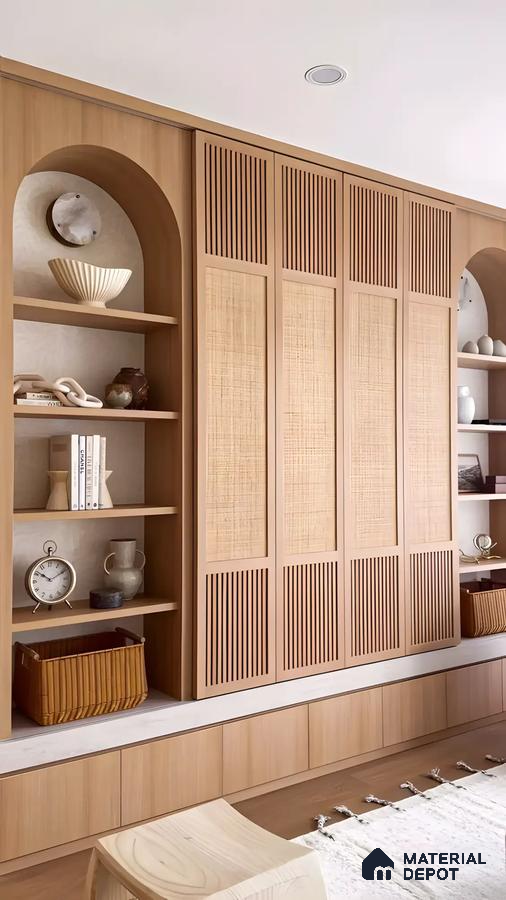 Modern Natural Wood Storage with Arched Shelves | Material Depot