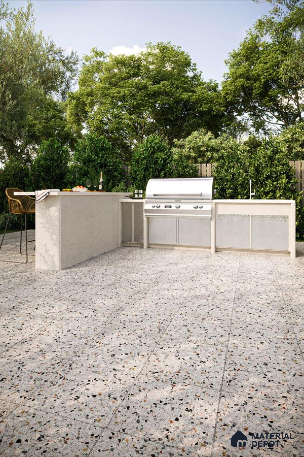 Modern Outdoor Kitchen with Terrazzo Tiles | Material Depot