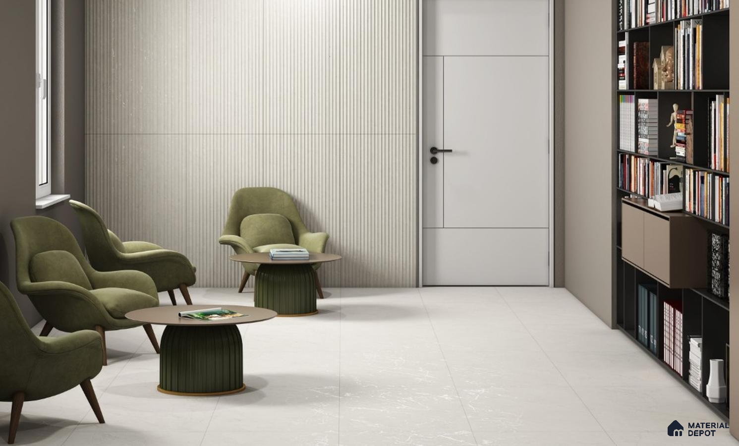 Modern Waiting Lounge with Fluted Textured Wall Tiles | Material Depot