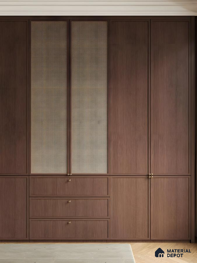 Modern Woven Door Wardrobe with Wood Accents | Material Depot