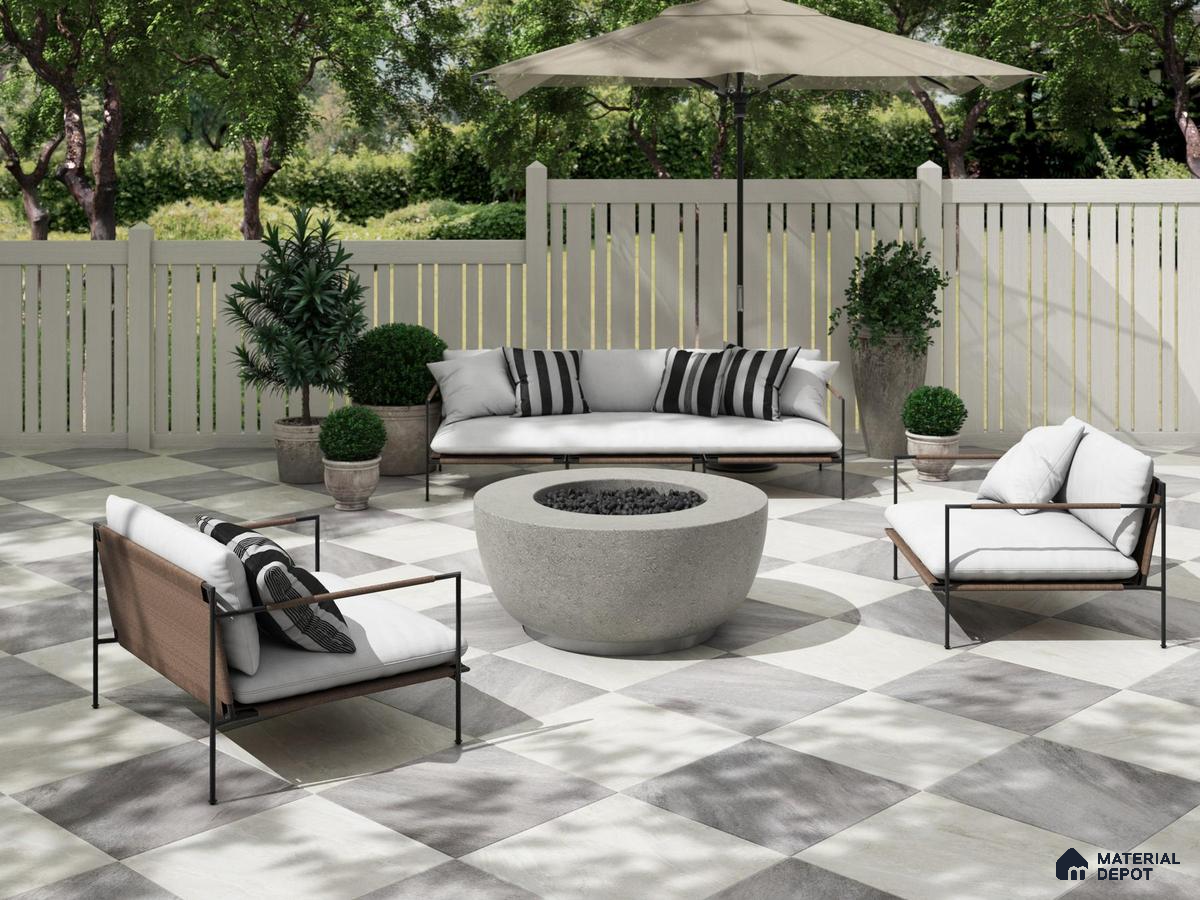 Outdoor place black and white tiles