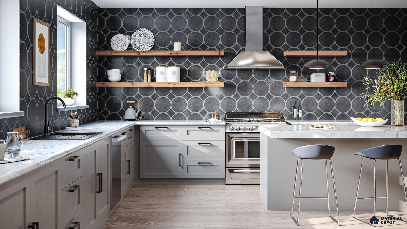 Kitchen with modern design and wooden floor