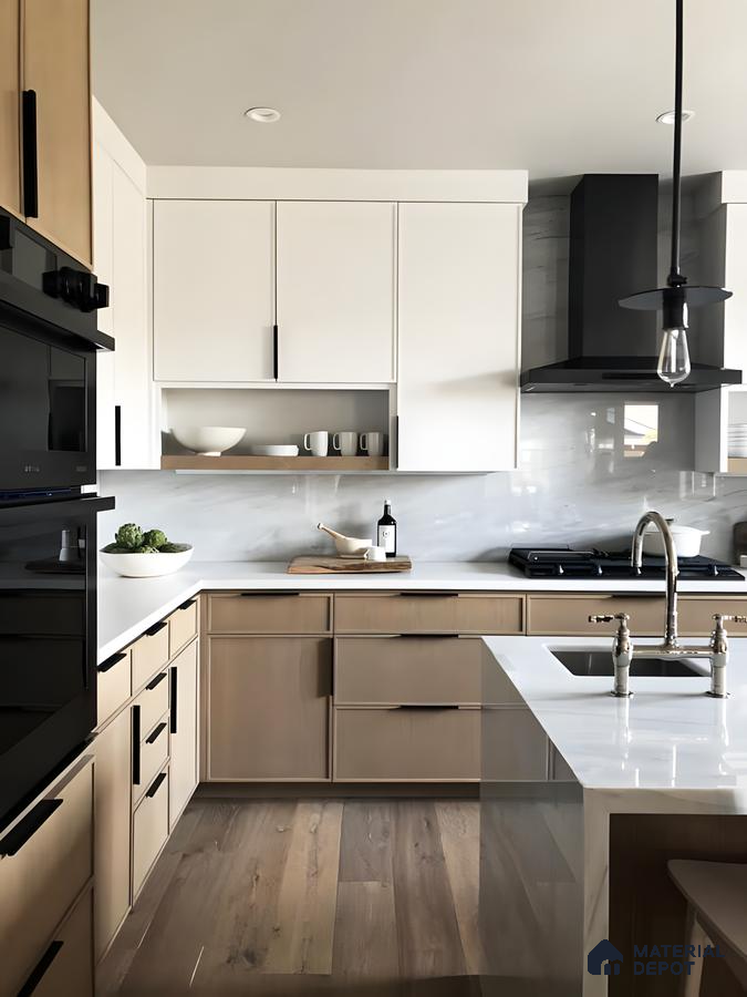 Modular Kitchen With Cream Laminate | Material Depot
