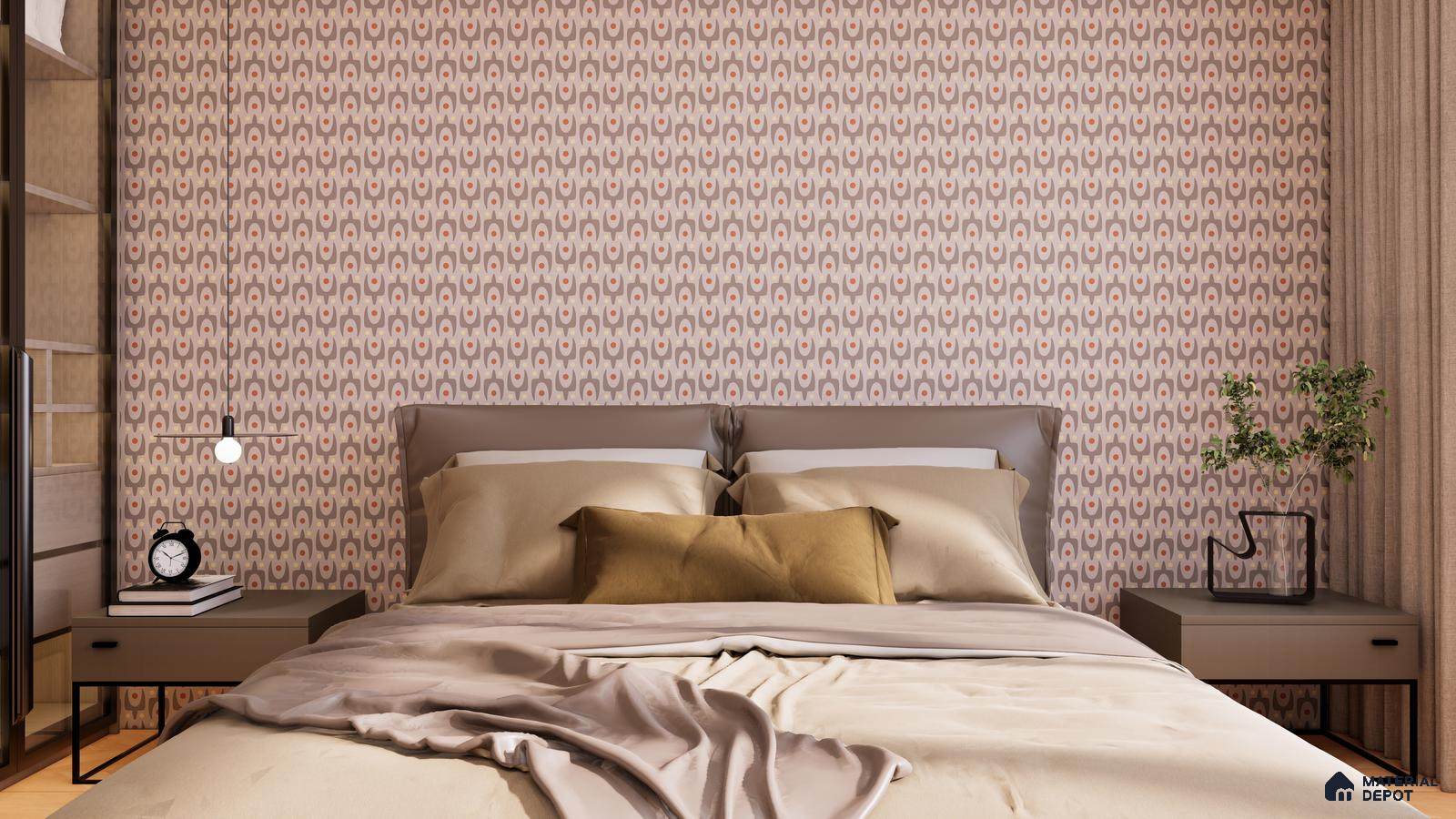 Muted Retro Patterned Bedroom with Earthy Accents | Material Depot
