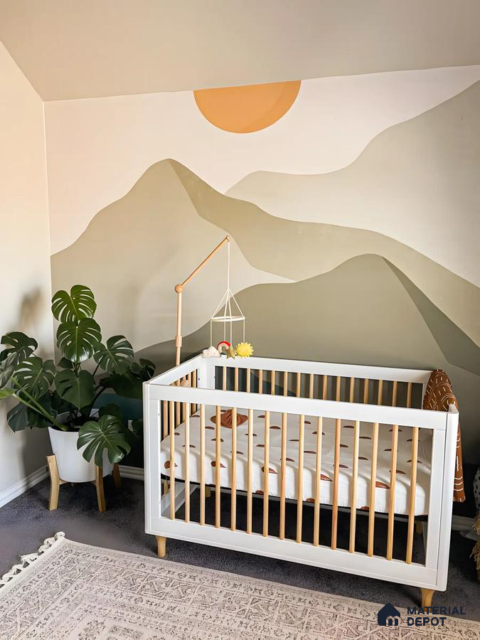 Nature-Inspired Nursery with Mountain Mural | Material Depot