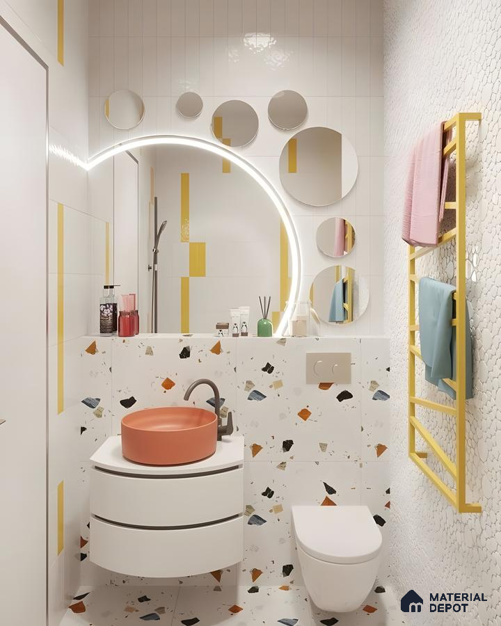 Playful Terrazzo and Colorful Accents Bathroom | Material Depot