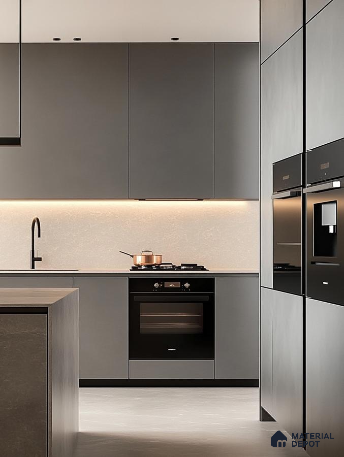 Refined Graphite Kitchen with Soft Glow Lighting | Material Depot
