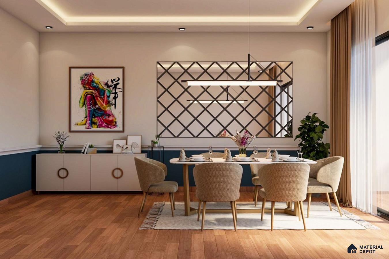 Blue & Mirror Dining Ambiance