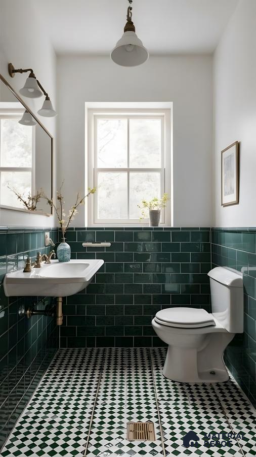 Refreshing Forest Green and White Checkered Bathroom with Natural Light | Material Depot
