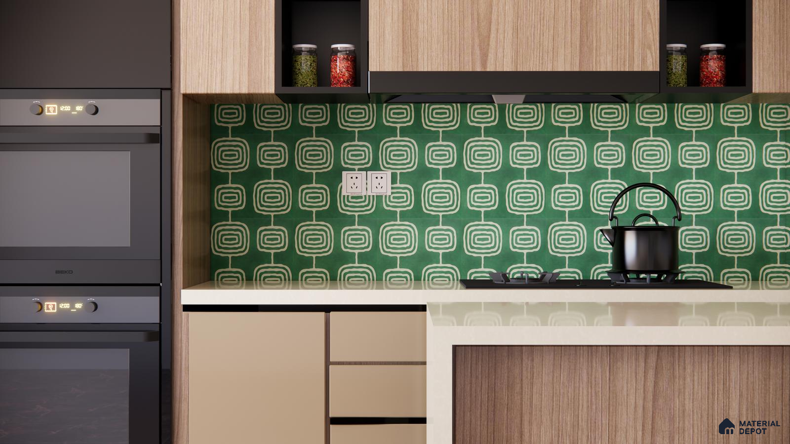 Retro Green Patterned Tiles for a Stylish Kitchen Backsplash | Material Depot