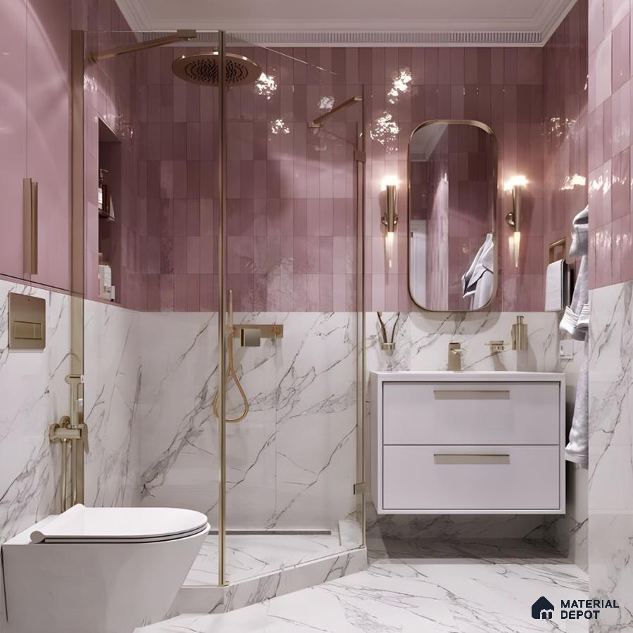 Rosé Gloss Meets Marble Elegance in a Luxe Bathroom Setup | Material Depot