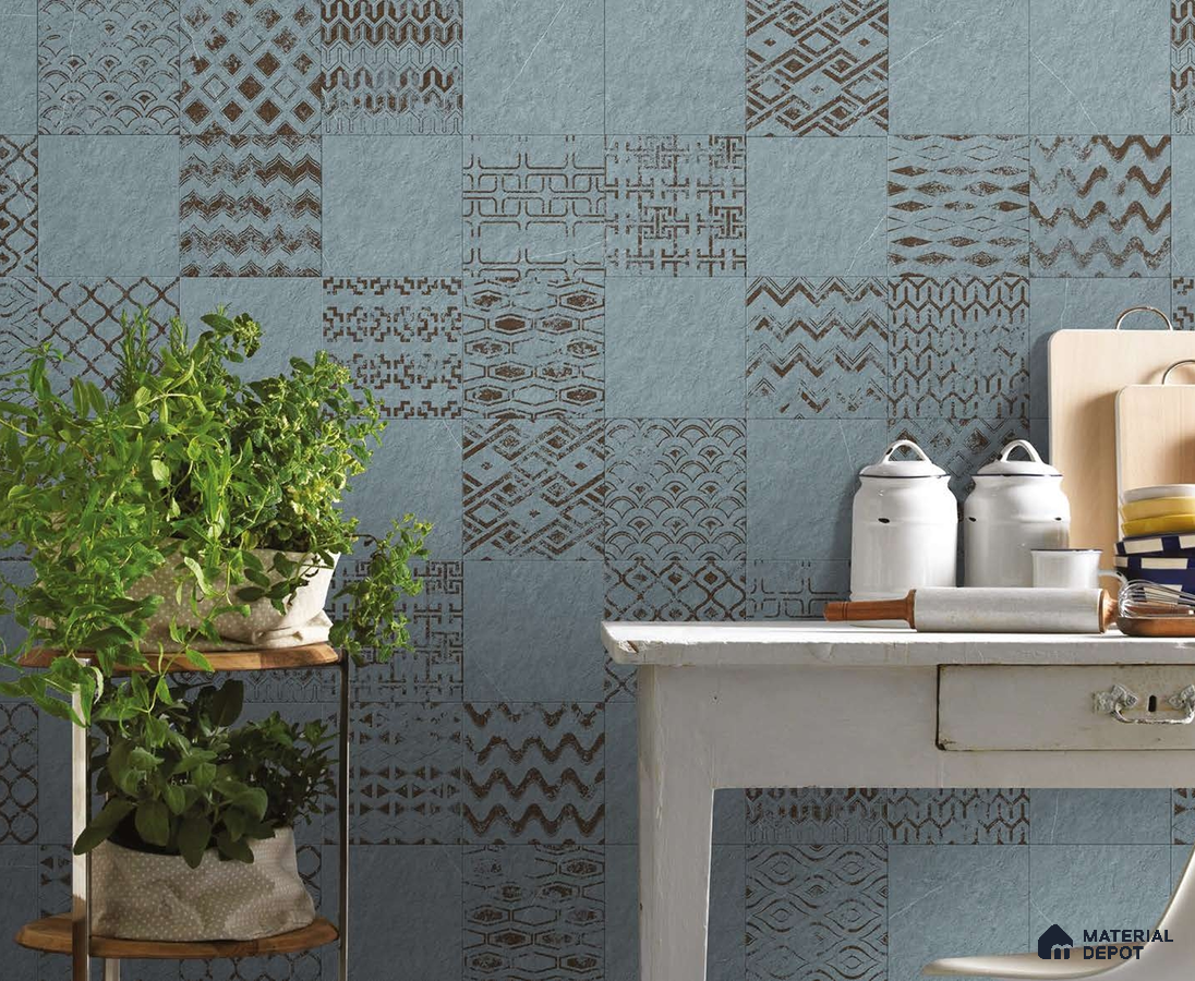 Rustic Blue Patterned Tiles for Kitchen Backsplash | Material Depot