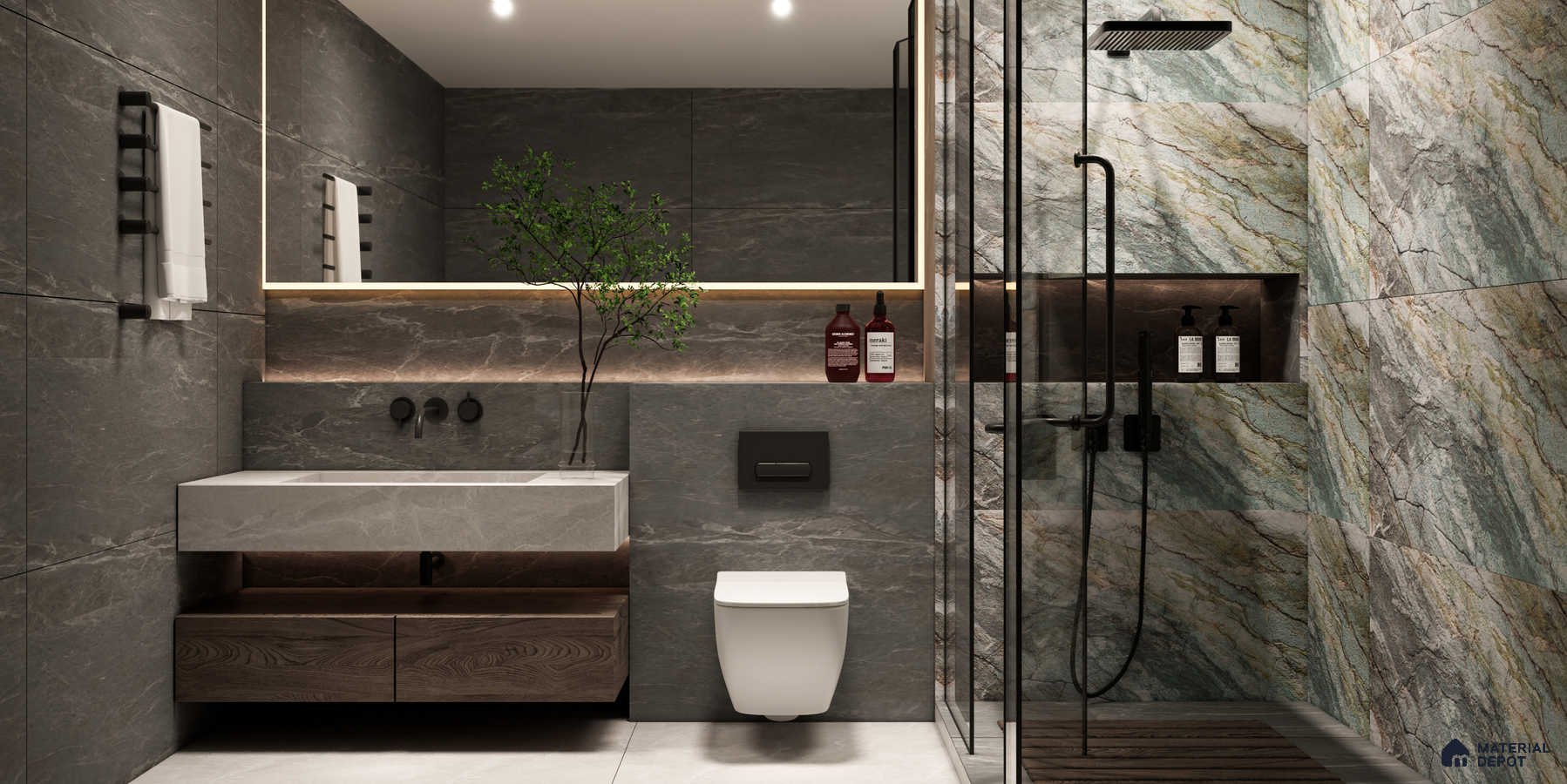 Rustic Elegance: Stone-Inspired Contemporary Bathroom | Material Depot