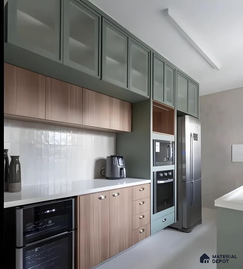 Sage Green and Wood Tone Modern Kitchen Design | Material Depot