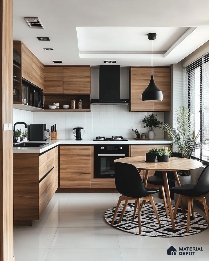 Scandinavian-Inspired Kitchen with Wooden Laminates and White Tiles | Material Depot