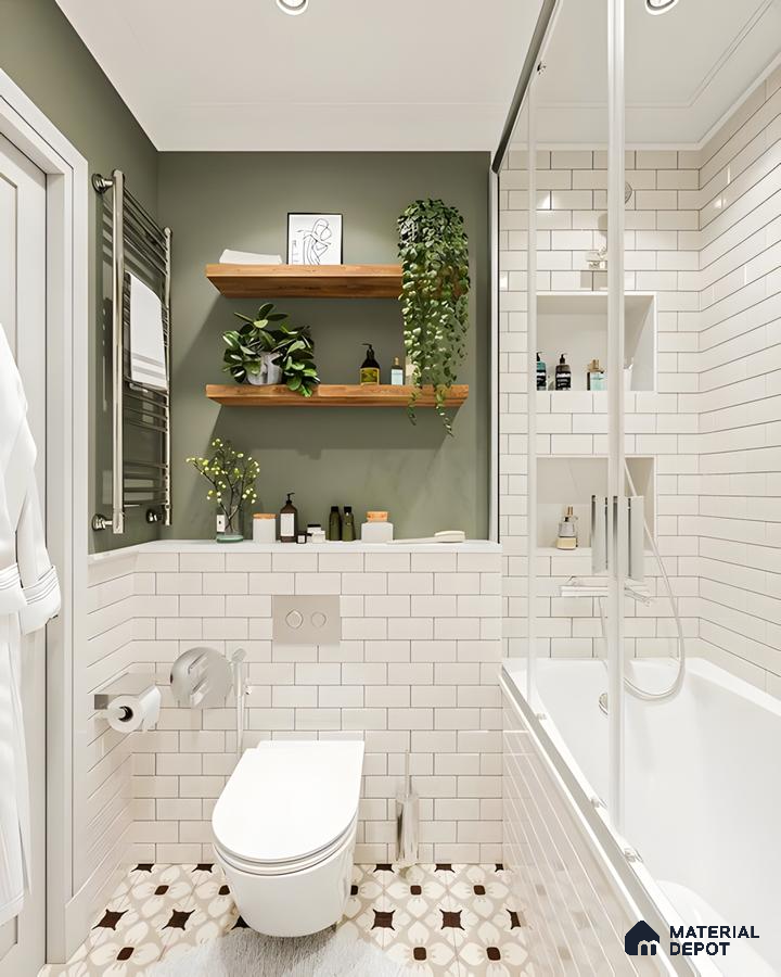 Serene Bathroom with Green Accent Wall | Material Depot