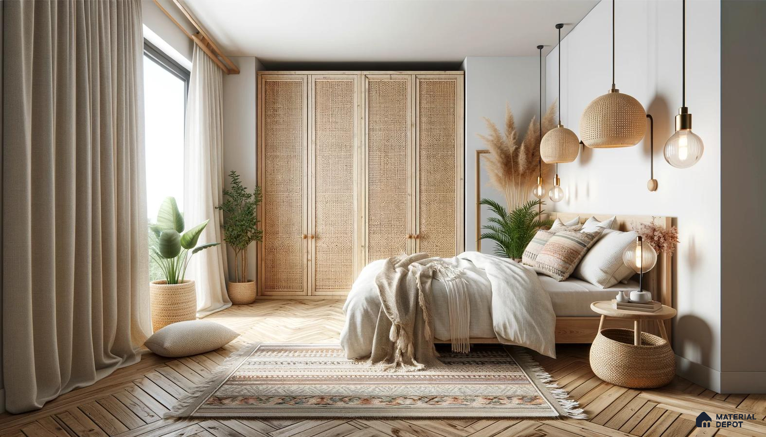 Serene Bohemian Bedroom with Natural Textures and Soft Lighting | Material Depot