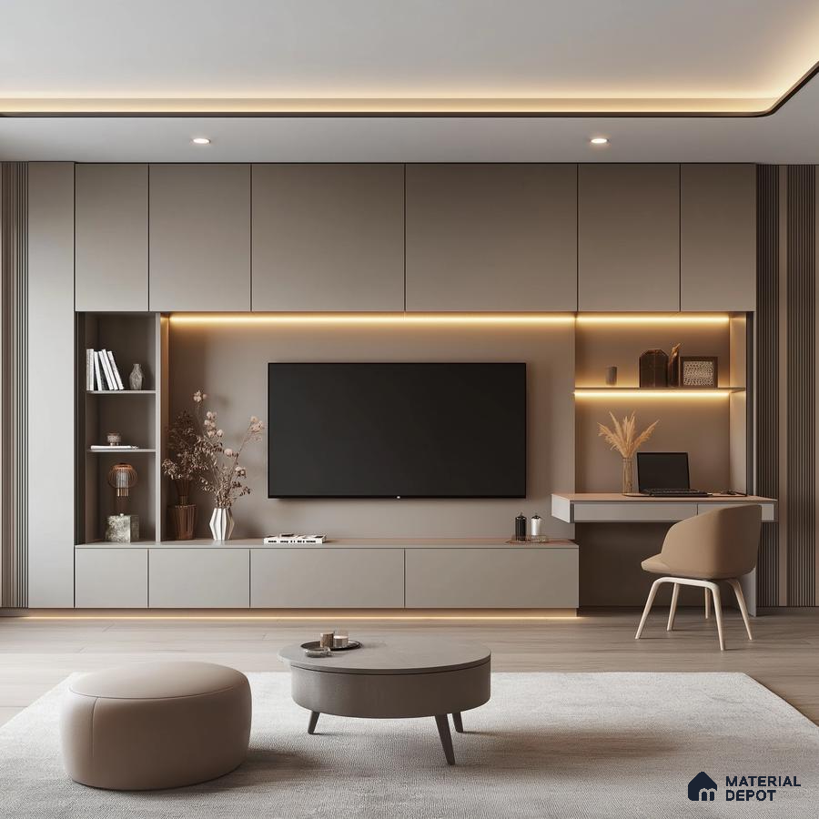 Serene Minimalism: A Modern Living Room with a Sleek TV Wall | Material Depot