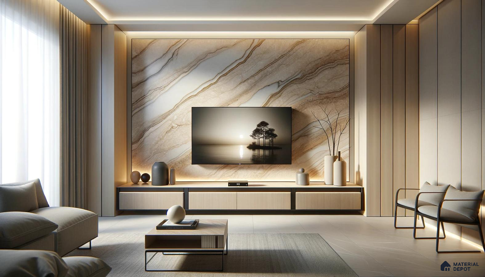 Serene Modern Elegance in a Sophisticated Living Space | Material Depot
