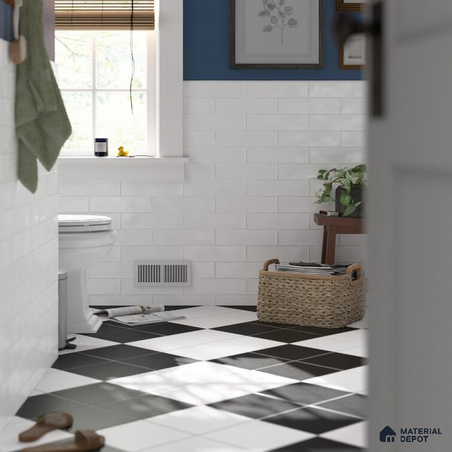Serene Reflections White and Blue Harmony in Chic Bathroom | Material Depot